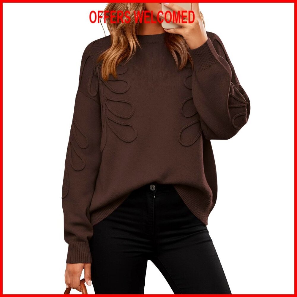 Oversized Ribbed Knit Pullover Sweater Long Sleeve Crewneck